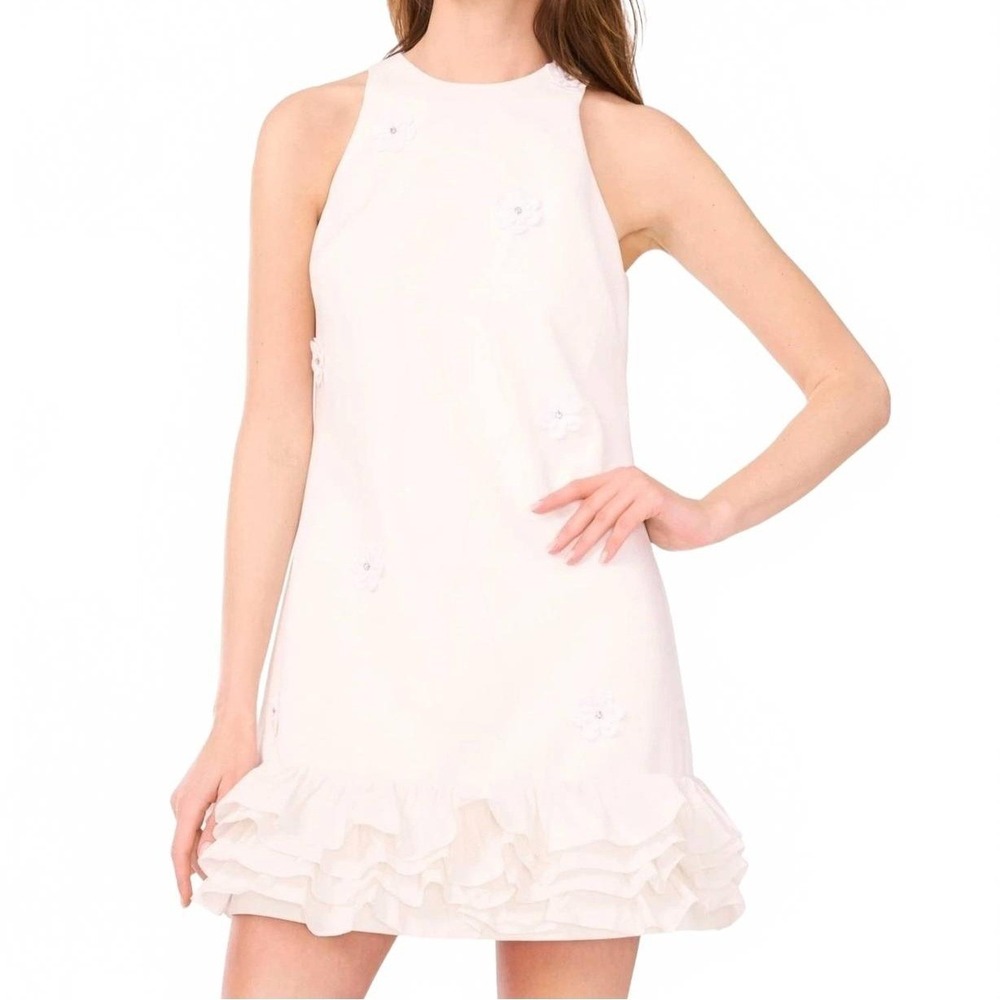 CeCe High Neck Floral Mini Ivory Sleeveless A Line Dress Womens Size S NWT